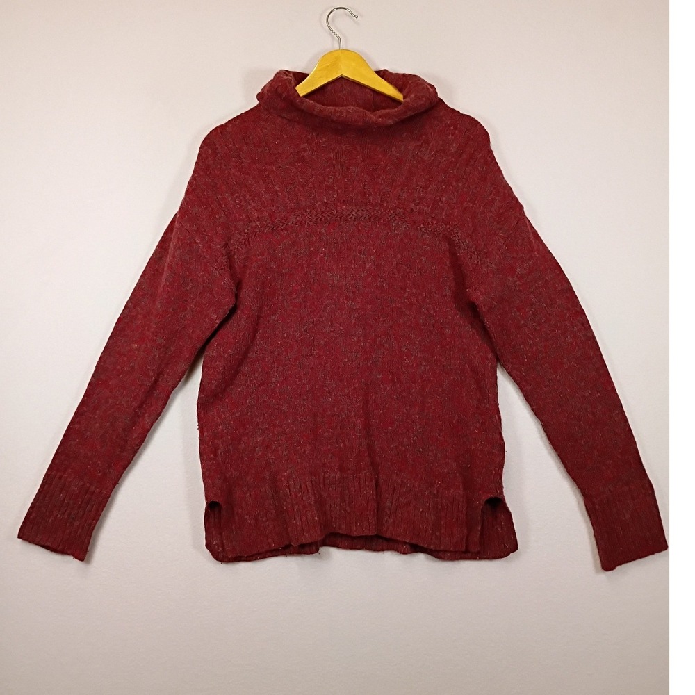 Rustic Eddie Bauer Womens Large Burgundy Wool Blend Cowl Neck Marled Sweater